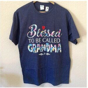NEW Blessed To Be Called Grandma short sleeve shirt Heather Blue Size Medium